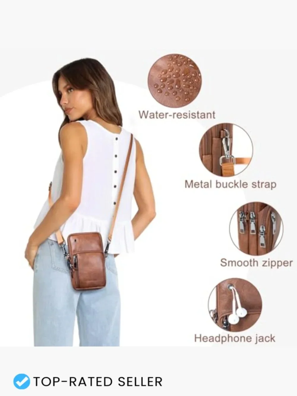 Small Crossbody Purse Multi Pocket Travel Handbag with Adjustable Strap